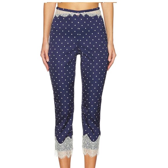 NWT FOR LOVE AND LEMONS BABETTE POLKA DOT CAPRI PANTS IN BLUE SIZE S - Picture 1 of 9